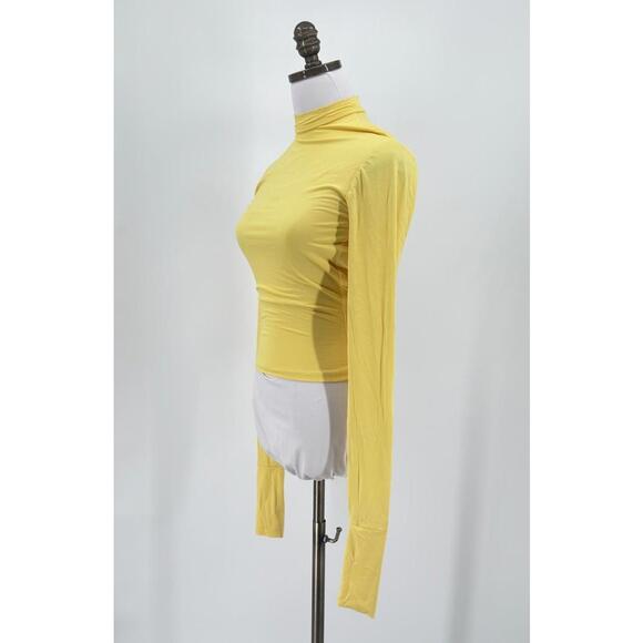 Kijun Yellow Mock Neck Open Back Long Sleeve Top Sz 1 - Picture 2 of 5